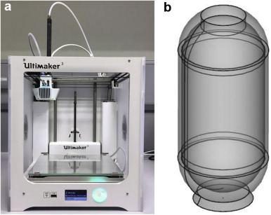 3D printer with modified printhead for 3D printing of rigid filaments and schematic drawing of the pressure sensitive capsule