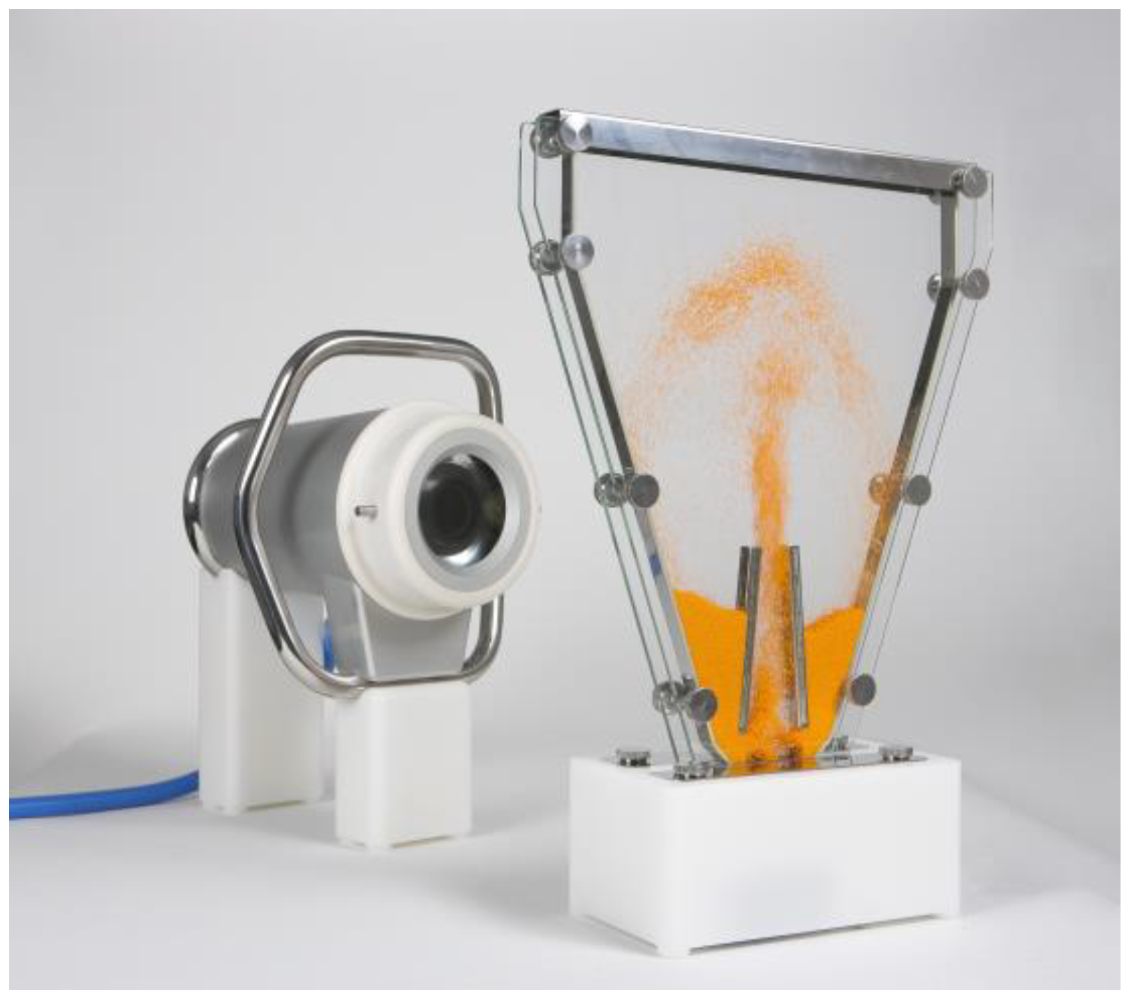 Image acquisition of pellets in a 2D fluid-bed system (right) with visual inspection system PATVIS APA (left).