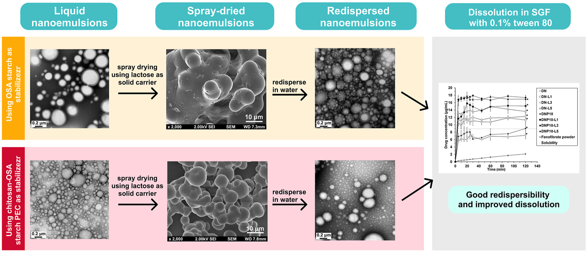 Preparation of redispersible dry nanoemulsion using chitosan-octenyl succinic anhydride starch polyelectrolyte complex as stabilizer
