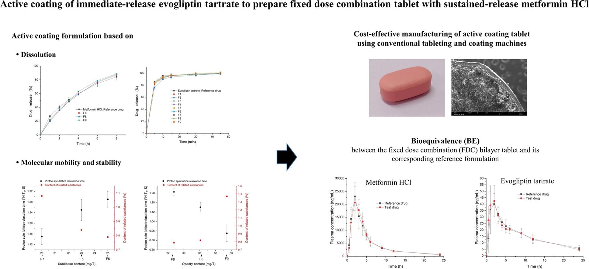 Active coating of immediate-release evogliptin tartrate to prepare fixed dose combination tablet with sustained-release metformin HCl