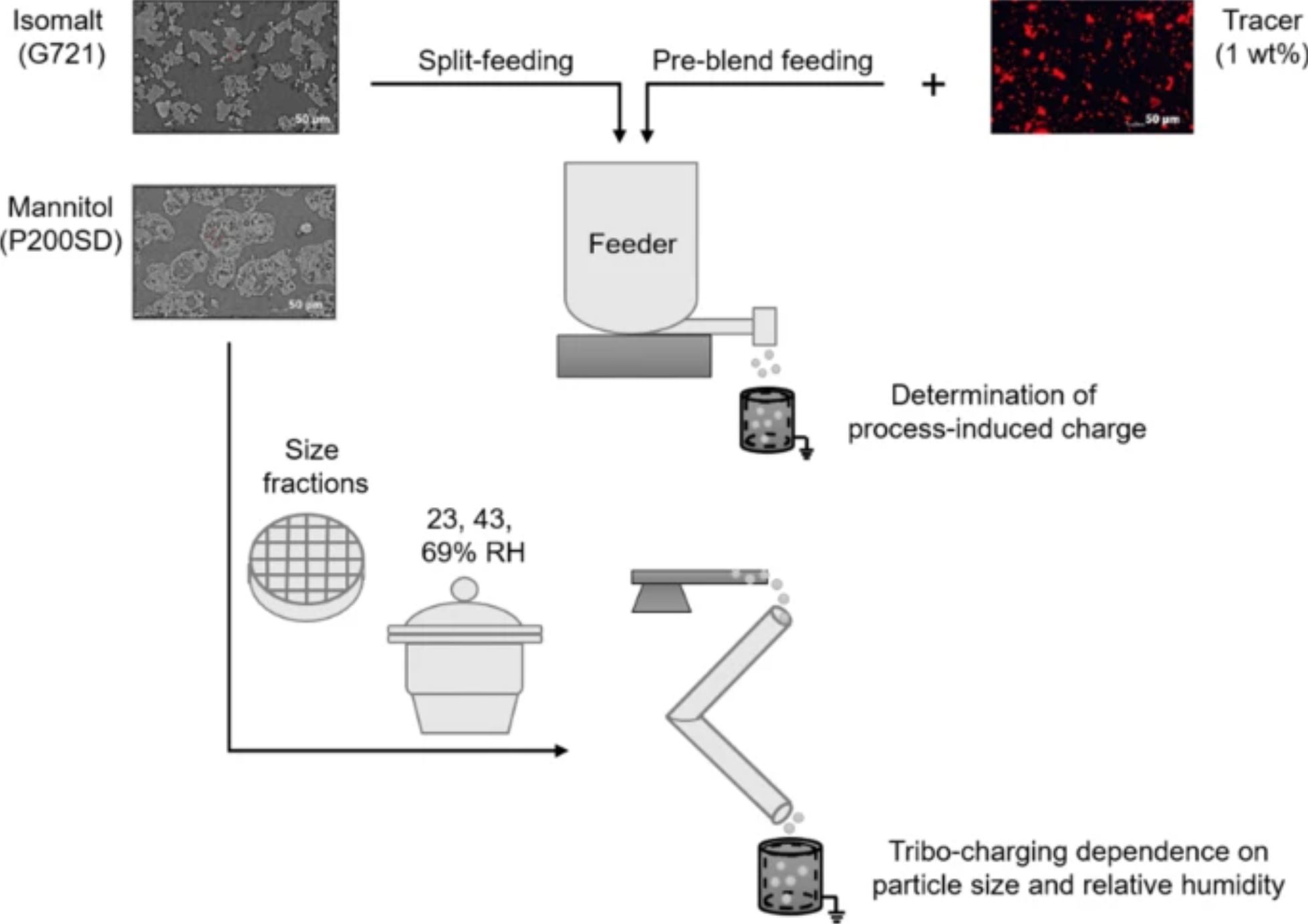Assessment of Tribo-charging and Continuous Feeding Performance of Direct Compression Grades of Isomalt and Mannitol Powders