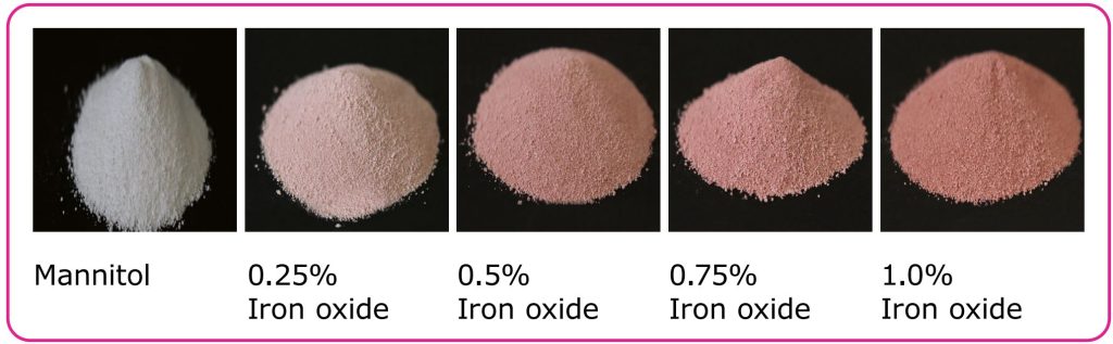Figure 1_Pre-mixtures of mannitol with different amounts of iron oxide.