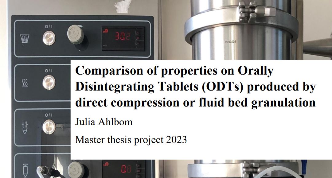 Comparison of properties on Orally Disintegrating Tablets (ODTs) produced by direct compression or fluid bed granulation