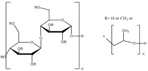 Figure 1. Structure of hypromelose. * point of attachement of the residue to the molecule