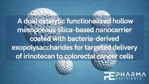 A dual catalytic functionalized hollow mesoporous silica-based nanocarrier coated with bacteria-derived exopolysaccharides for targeted delivery of irinotecan to colorectal cancer cells