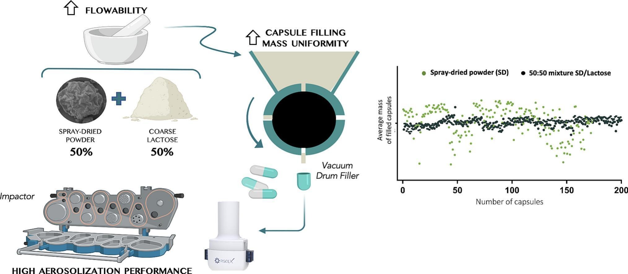 Enhancement of inhaled micronized powder flow properties for accurate capsules filling