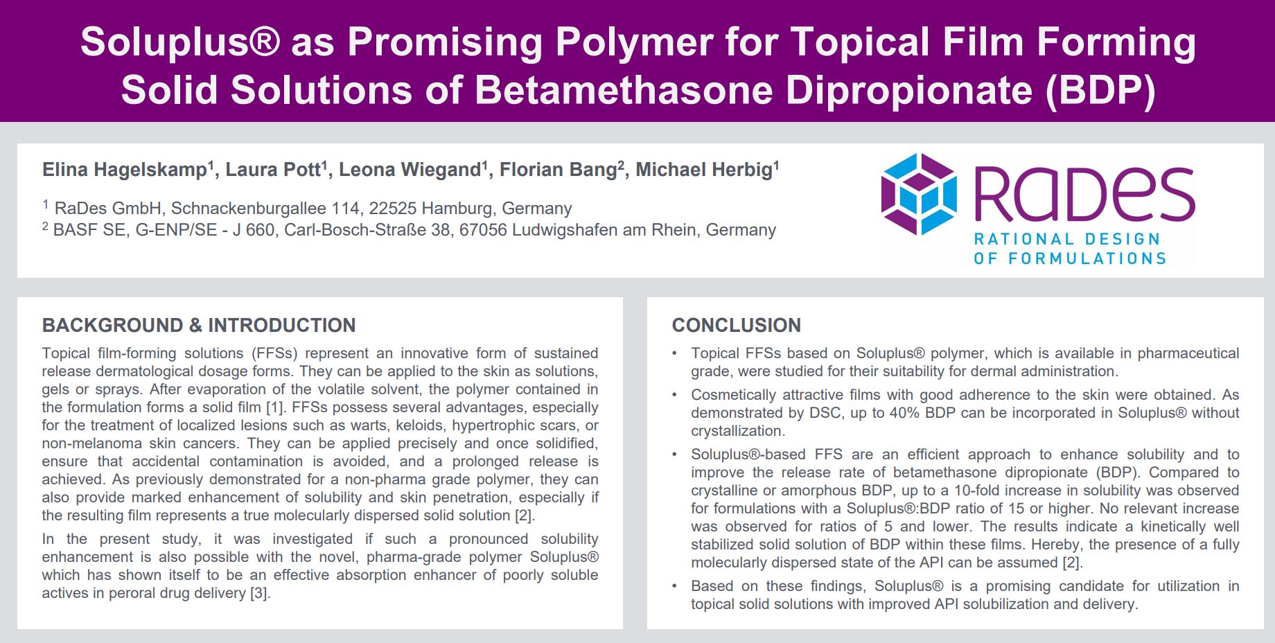 Soluplus® as Promising Polymer for Topical Film Forming Solid Solutions of Betamethasone Dipropionate (BDP)