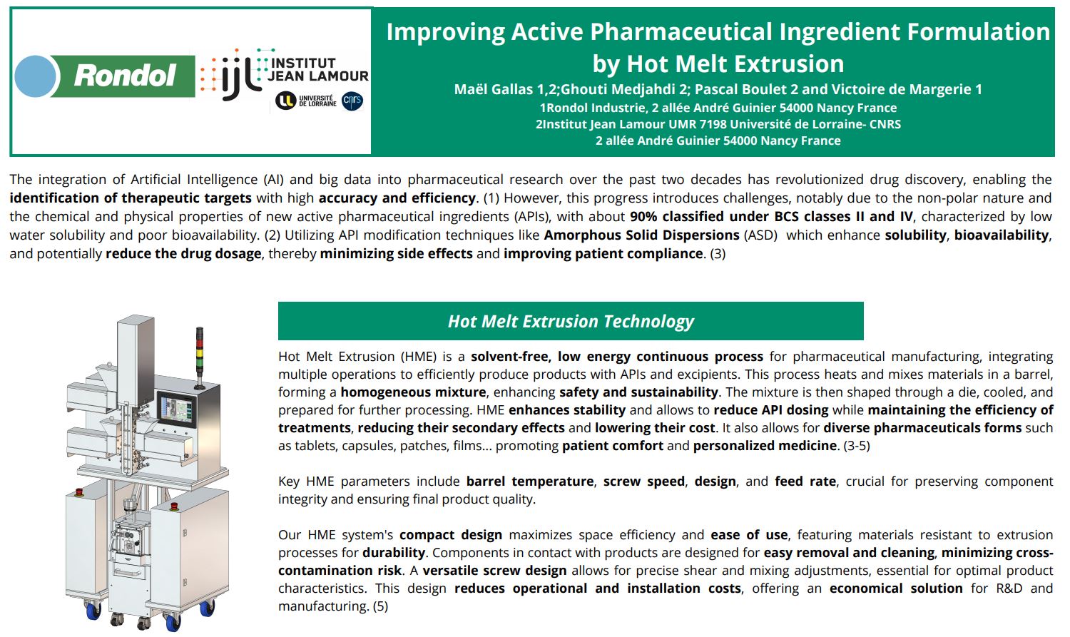 Improving Active Pharmaceutical Ingredient Formulation by Hot Melt Extrusion